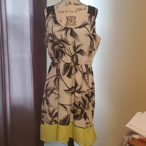Black white yellow flower dress
